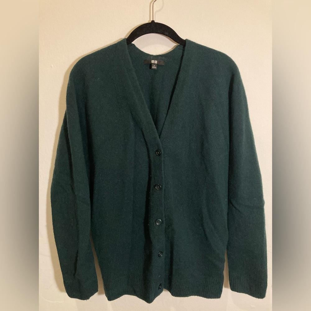 Uniqlo wool button-up green sweater